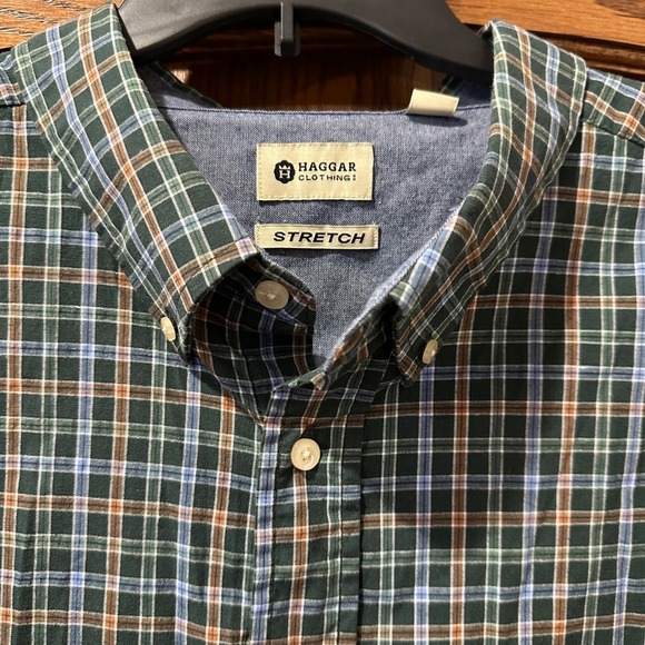 Haggar 3XLT Green Plaid Button Down Long Sleeve Stretch Casual Shirt Mens - Picture 2 of 4